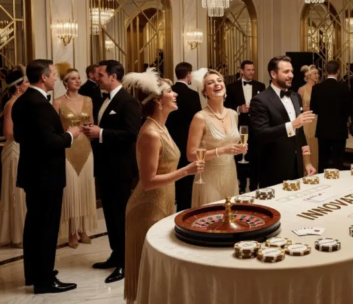 Wieczór w stylu Great Gatsby z elegancką scenografią i złotymi akcentami