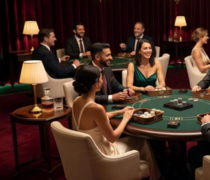 Nastrojowe oświetlenie i elegancka scenografia wokół stołu pokerowego na evencie